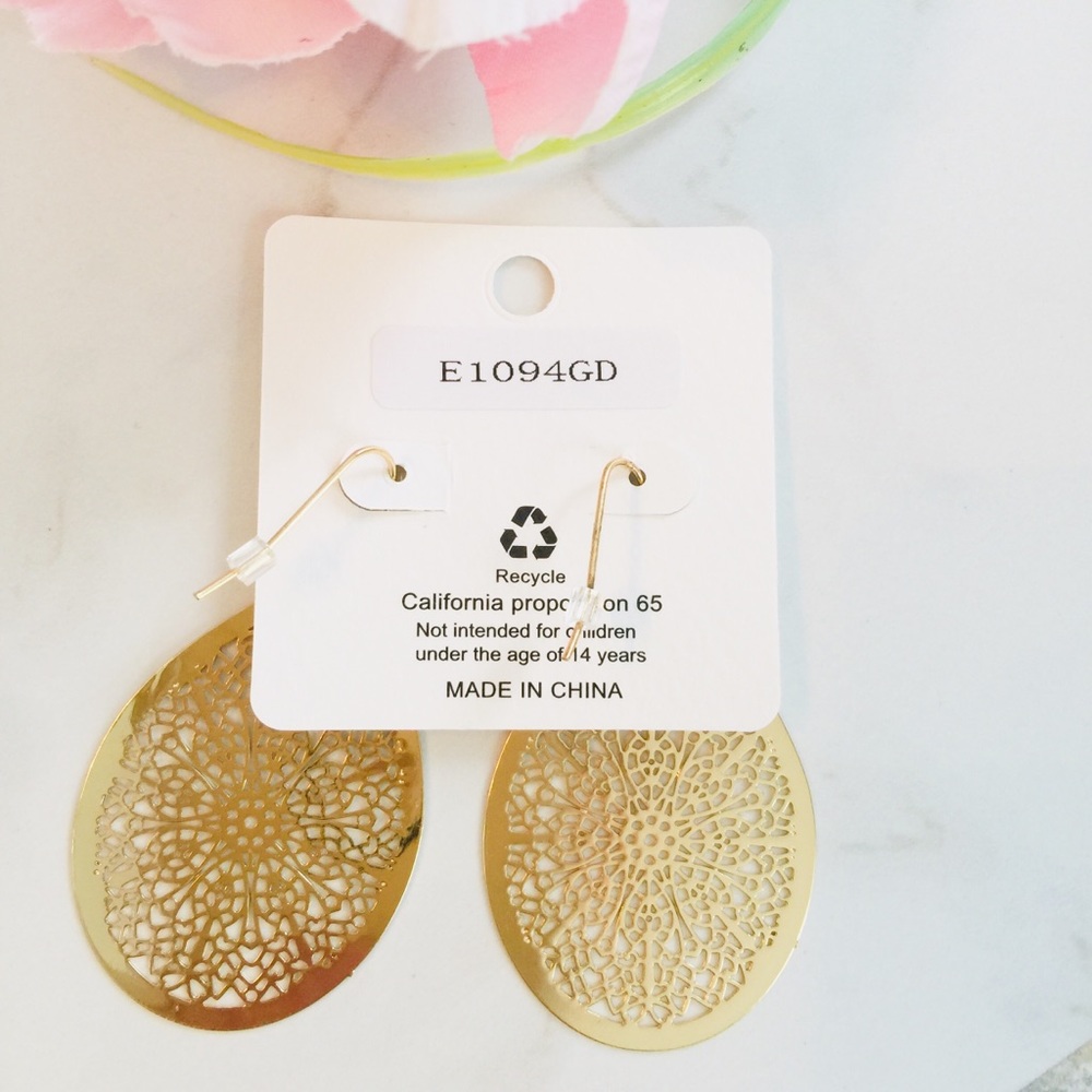 Teardrop Stencil Earrings (Golden Tone) - Picture 3 of 5